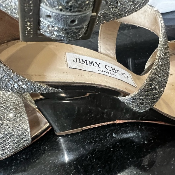 Jimmy Choo Fearne Glitter Criss Cross Wedge 37 - Picture 2 of 11